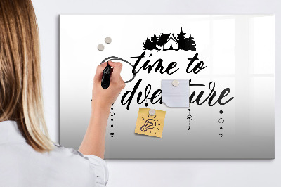 Beschrijfbaar magneetbord van glas met design Tijd voor avontuur