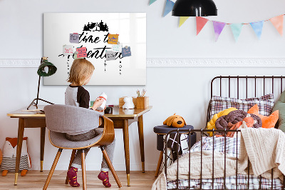 Beschrijfbaar magneetbord van glas met design Tijd voor avontuur