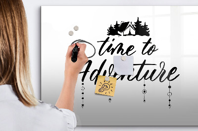 Beschrijfbaar magneetbord van glas met design Tijd voor avontuur