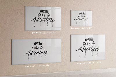 Beschrijfbaar magneetbord van glas met design Tijd voor avontuur