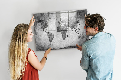 Beschrijfbaar magneetbord van glas met design Wereldkaart
