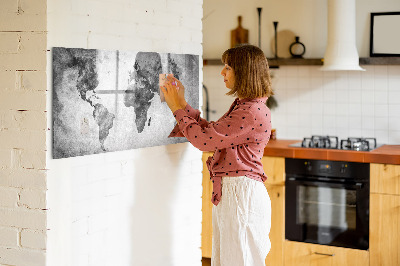 Beschrijfbaar magneetbord van glas met design Wereldkaart