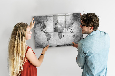 Beschrijfbaar magneetbord van glas met design Wereldkaart