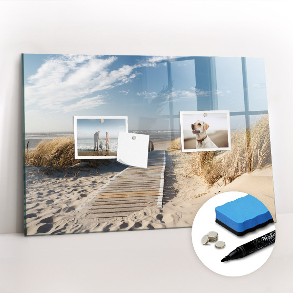 Beschrijfbaar magneetbord van glas met design Uitzicht op het strand