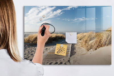 Beschrijfbaar magneetbord van glas met design Uitzicht op het strand