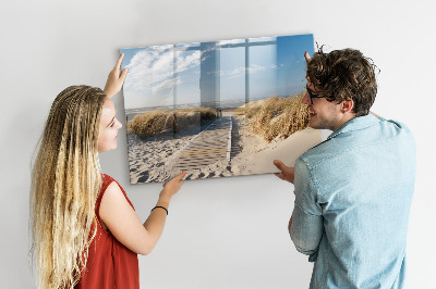 Beschrijfbaar magneetbord van glas met design Uitzicht op het strand