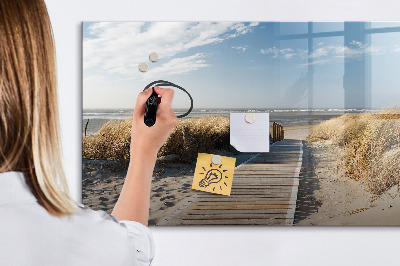 Beschrijfbaar magneetbord van glas met design Uitzicht op het strand