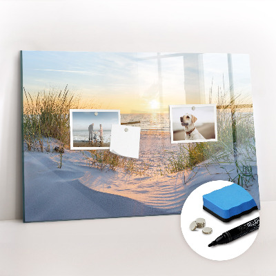 Beschrijfbaar magneetbord van glas met design Zonsondergang op het strand