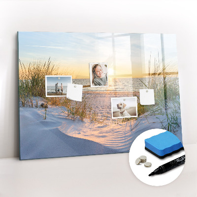 Beschrijfbaar magneetbord van glas met design Zonsondergang op het strand