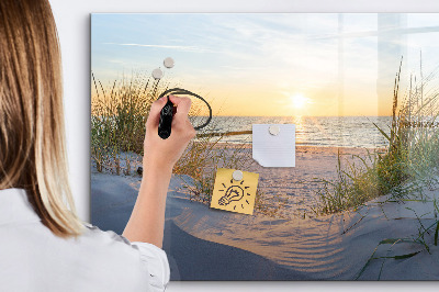 Beschrijfbaar magneetbord van glas met design Zonsondergang op het strand