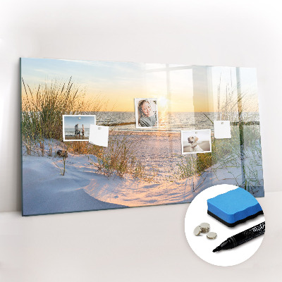 Beschrijfbaar magneetbord van glas met design Zonsondergang op het strand