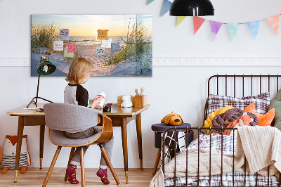 Beschrijfbaar magneetbord van glas met design Zonsondergang op het strand