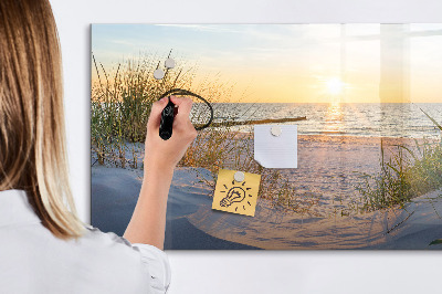Beschrijfbaar magneetbord van glas met design Zonsondergang op het strand