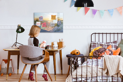 Beschrijfbaar magneetbord van glas met design Zonsondergang op het strand