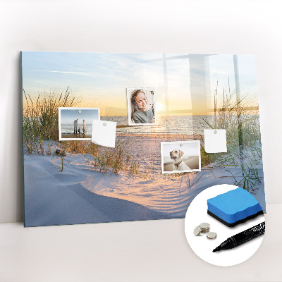 Beschrijfbaar magneetbord van glas met design Zonsondergang op het strand