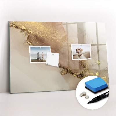 Beschrijfbaar magneetbord van glas met design Gouden marmer