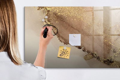 Beschrijfbaar magneetbord van glas met design Gouden marmer