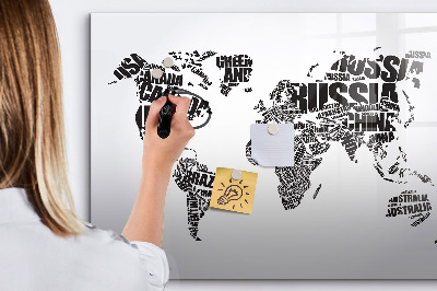 Uitwisbaar glazen planbord met magnetische functie Wereldkaart met ondertitels