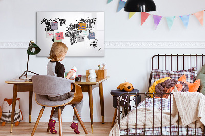 Uitwisbaar glazen planbord met magnetische functie Wereldkaart met ondertitels