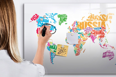 Beschrijfbaar magneetbord van glas met design Kleurrijke landnamen