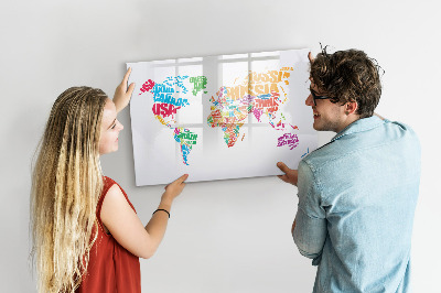 Beschrijfbaar magneetbord van glas met design Kleurrijke landnamen