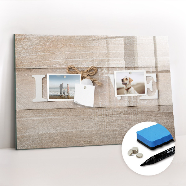 Beschrijfbaar magneetbord van glas met design Het opschrift liefde