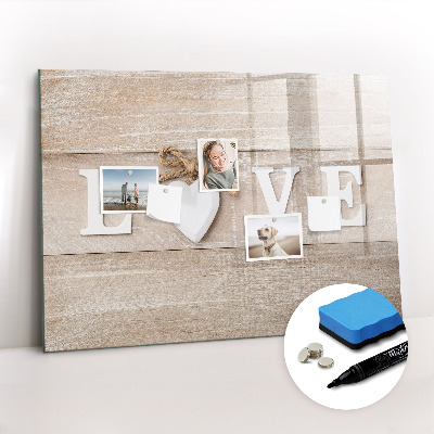 Beschrijfbaar magneetbord van glas met design Het opschrift liefde