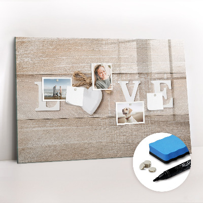 Beschrijfbaar magneetbord van glas met design Het opschrift liefde