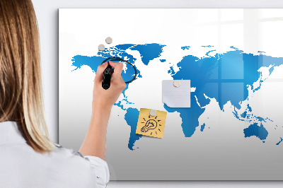 Magnetisch planbord voor de muur van bedrukt glas Wereldkaart