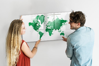 Beschrijfbaar magneetbord van glas met design Groene wereldkaart