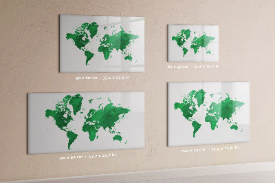 Beschrijfbaar magneetbord van glas met design Groene wereldkaart