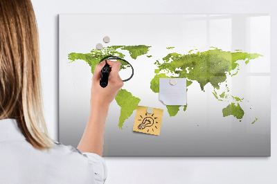 Beschrijfbaar magneetbord van glas met design Aquarel wereldkaart