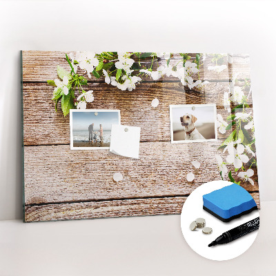 Uitwisbaar glazen planbord met magnetische functie Bloemen op hout
