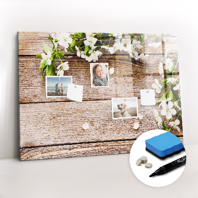 Uitwisbaar glazen planbord met magnetische functie Bloemen op hout