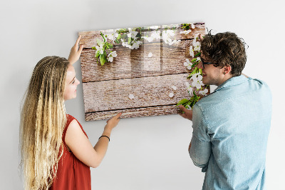 Uitwisbaar glazen planbord met magnetische functie Bloemen op hout