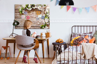 Uitwisbaar glazen planbord met magnetische functie Bloemen op hout