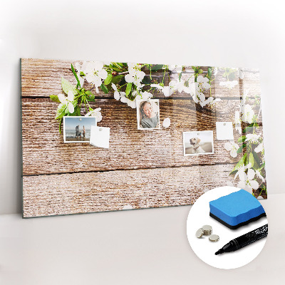 Uitwisbaar glazen planbord met magnetische functie Bloemen op hout
