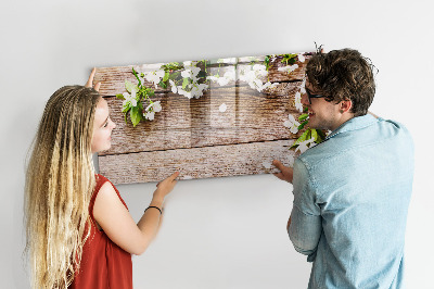 Uitwisbaar glazen planbord met magnetische functie Bloemen op hout