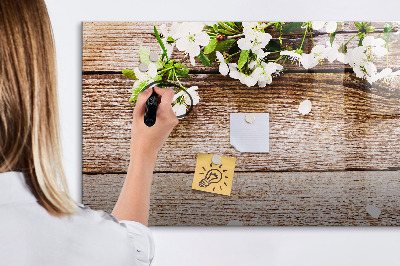 Uitwisbaar glazen planbord met magnetische functie Bloemen op hout