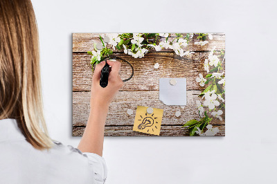 Uitwisbaar glazen planbord met magnetische functie Bloemen op hout