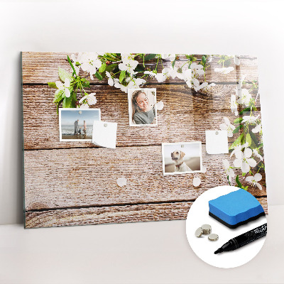 Uitwisbaar glazen planbord met magnetische functie Bloemen op hout
