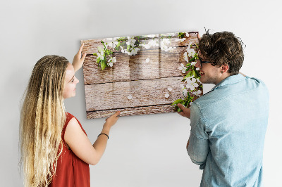 Uitwisbaar glazen planbord met magnetische functie Bloemen op hout