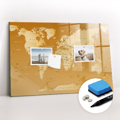 Beschrijfbaar magneetbord van glas met design Wereldkaart
