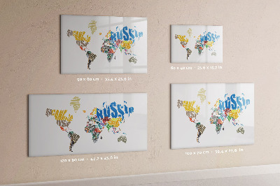 Uitwisbaar glazen planbord met magnetische functie Tekstkaart van de wereld