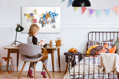 Uitwisbaar glazen planbord met magnetische functie Tekstkaart van de wereld