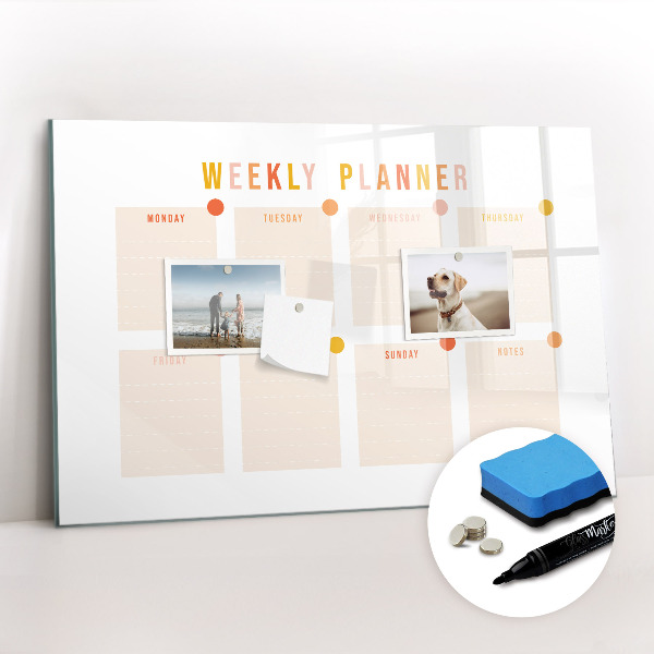 Uitwisbaar glazen planbord met magnetische functie Wekelijkse planner