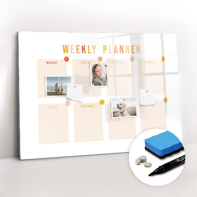 Uitwisbaar glazen planbord met magnetische functie Wekelijkse planner