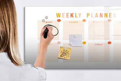 Uitwisbaar glazen planbord met magnetische functie Wekelijkse planner