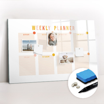 Uitwisbaar glazen planbord met magnetische functie Wekelijkse planner