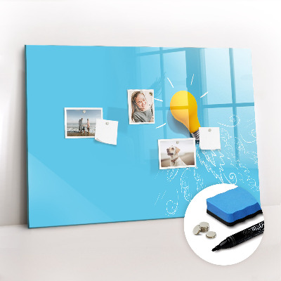 Beschrijfbaar magneetbord van glas met design Tekening van een gloeilamp